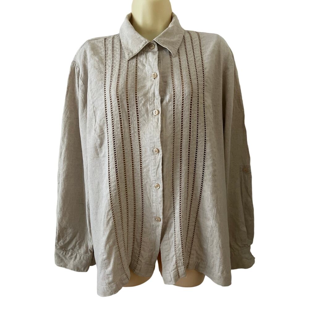 Sag Harbor Vintage Linen Blend Tunic Blouse Woman Size Large Natural